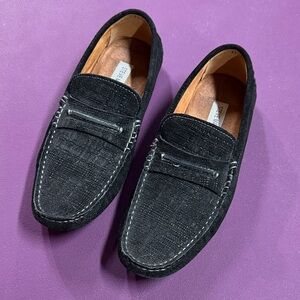 Steve Madden Black Suede Penny Loafers with Contrast Stitching